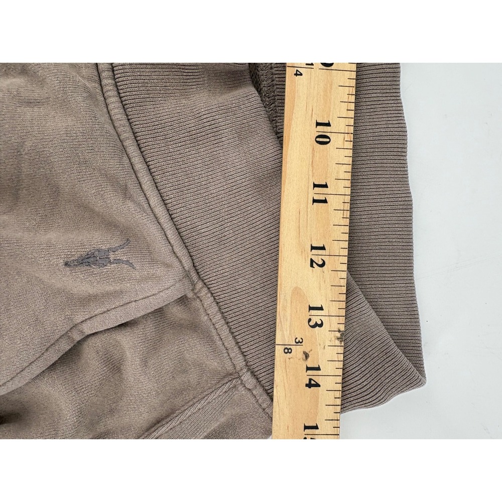 AllSaints Mens Raven Sweat Shorts Taupe Brown Ramskull Logo Raw Hem Size Medium - Picture 3 of 6